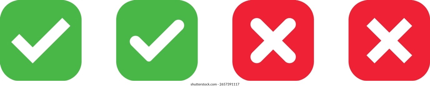 Conjunto de iconos aprobados. Botones correctos e incorrectos. Símbolo de elección de voto correcto o incorrecto. aceptar iconos de marca de verificación. casilla de verificación y símbolo de cruz
