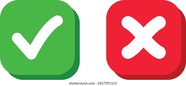 approved icons set. right and wrong buttons. Correct or incorrect vote choice symbol. accept checkmark icons. tick box and  cross symbol
