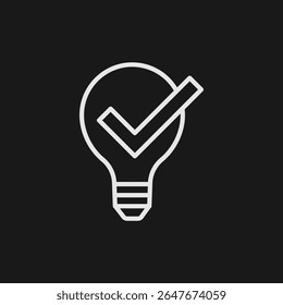 Approved Idea and Validated Solution Icon with Lightbulb and Checkmark for Creative Success