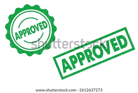 Approved ink rubber stamp green seal symbol sign valid isolated on transparent background confirm accepted recieved circle rectangle seals vintage retro style