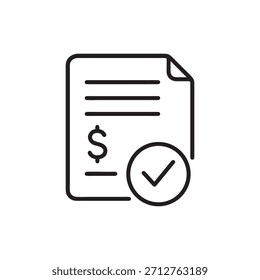 Symbol für genehmigte Rechnungsdokumente - Schwarz-Weiß-Linie - Art Finanzrechnung Zahlungsbestätigung Geschäftsfinanzierung - Vektorgrafik