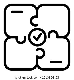 Approved iso jigsaw icon. Outline approved iso jigsaw vector icon for web design isolated on white background