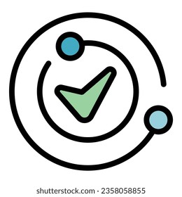 Approved key point icon outline vector. Check main. Business tick color flat