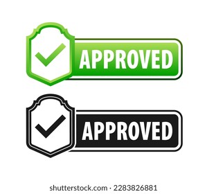 Etiqueta aprobada con marca de verificación. Confirmación de la aprobación oficial y calidad del producto