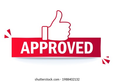 approved label flag with thumbs up icon.