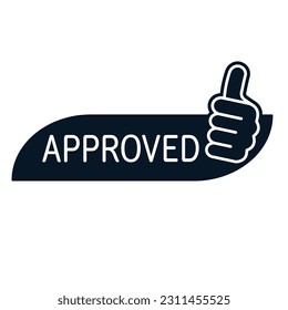 Approved Label With Thumb Up.Vector illustration isolated on white background.