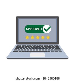 approved laptop Feedback five star Rating system isometric concept. Vector illustration