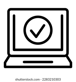 Vector de contorno de icono del portátil aprobado. Formulario de financiación. Informe de trabajo