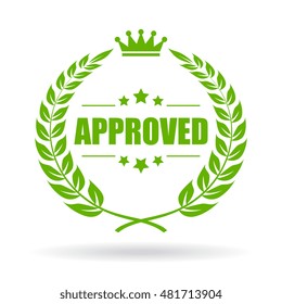 Approved laurel icon vector illustration isolated on white background. Approval award emblem. Approved icon esp. Approved icon clipart.