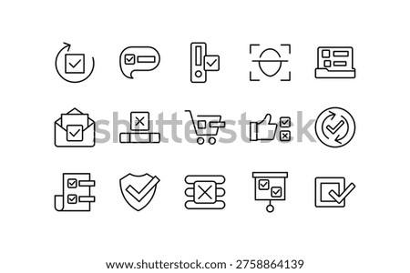 Approved line icon collection. Check, accept, checklist, verified, confirm, agree, success, verification, done, select, right, wrong, list icon set. Vector illustration
