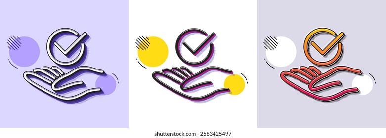 Approved line icon. Halftone dotted pattern. Gradient icon with grain shadow. Accepted or confirmed sign. Verified symbol. Line approved icon. Various designs. Vector