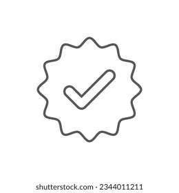 Approved line icon vector. Checklist icon vector.  Guaranteed stamp or verified badge. Verified icon stamp. Approved profile sign. Tick in rounded corners star. Top page logo. Check mark. 