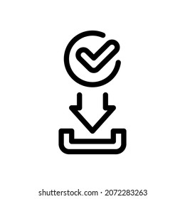 Icono de línea de color de carga aprobado. Concepto de descarga de verificación. Firma para página web, aplicación móvil. Objeto aislado del vector.