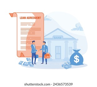 Approved Loan concept. Loan agreement borrow money from bank, mortgage, debt or obligation to pay back interest rate. flat vector modern illustration