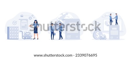 Approved loan concept. borrow money from the bank,  loan agreement, financial support, set flat vector modern illustration