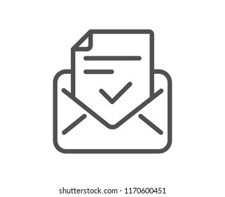 Approved mail line icon. Accepted or confirmed sign. Document symbol. Quality design element. Classic style mail. Editable stroke. Vector