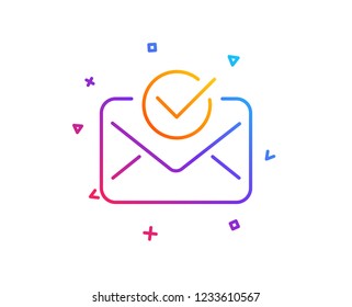 Approved mail line icon. Accepted or confirmed sign. Document symbol. Gradient line button. Approved mail icon design. Colorful geometric shapes. Vector