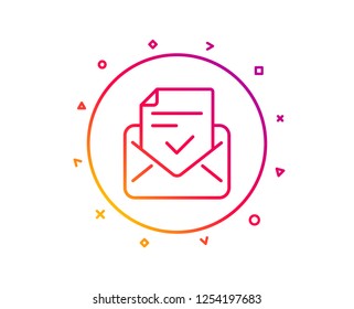 Approved mail line icon. Accepted or confirmed sign. Document symbol. Gradient pattern line button. Approved mail icon design. Geometric shapes. Vector