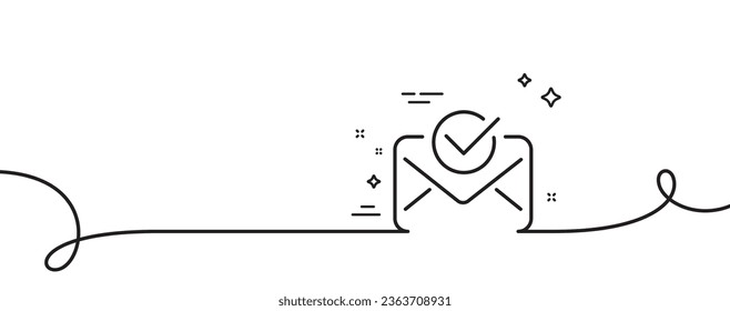Approved mail line icon. Continuous one line with curl. Accepted or confirmed sign. Document symbol. Approved mail single outline ribbon. Loop curve pattern. Vector