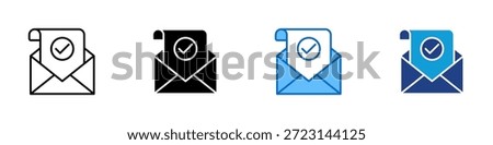 Approved Mail Multiple Style Icon Design Vector - Envelope with document checkmark representing verified messages, approval notifications, and official correspondence