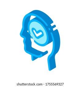 Approved Mark In Man Silhouette Mind vector isometric sign. color isolated symbol illustration