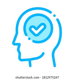 Approved Mark In Man Silhouette Mind Vector Icon Thin Line. Gear And Brain, Heart And Shield, Padlock And Coin Illustration