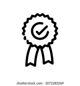 Approved medal, reward color line icon. Successful quality concept. Certified, validation element. Sign for web page, mobile app. Vector isolated object. Editable stroke.