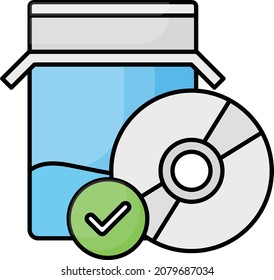 Approved Media Package Concept, Digital Copy in Disc with sleeve Vector Color Icon Design, Software and web development symbol on white background, Computer Programming and Coding stock illustration