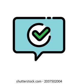 Icono de la línea de color del mensaje aprobado. Firma para página web, aplicación móvil. Objeto aislado del vector.