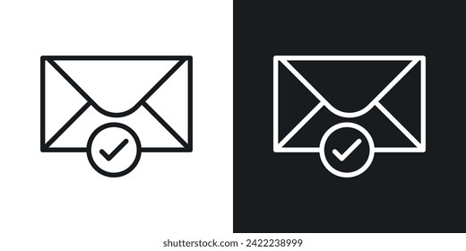 Icono de mensaje aprobado diseñado en un estilo de línea sobre fondo blanco.
