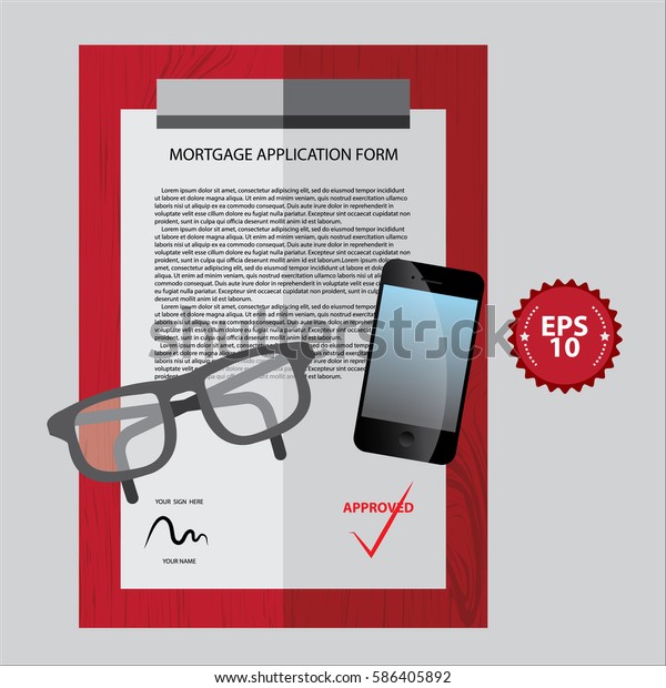 approved mortgage application form with\
glasses and cell phone. vector\
illustration