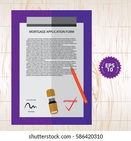 approved mortgage application form with pencil and usb. vector illustration
