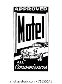 Approved Motel 4 - All Conveniences - Retro Ad Art Banner