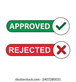 Approved and not approved stamp  green and red isolated on white background  vector illustration.