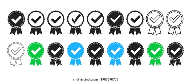 Approved on green background. Quality guarantee symbol. Check mark sign icon. Checkmark right vector icon. Premium quality. Quality control. Tick symbol.
