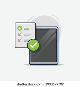 an approved online health prescription form on the tablet. flat cartoon illustration style