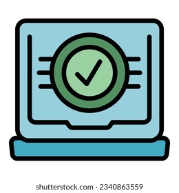 Approved online test icon outline vector. School study. Computer education color flat