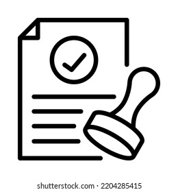 Approved outline icon. Approved stamp with document. For business and payments presentation. Vector Illustration.