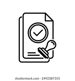 Approved outline icon. Approved stamp with document. For business and payments presentation. Vector Illustration.