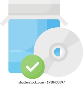 Concepto de paquete aprobado, copia digital en el diseño de iconos de color del vector de disco, símbolo de desarrollo de software y web en fondo blanco, ilustración de material de programación y codificación de computadoras