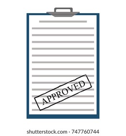 Approved paper document, green approved stamp. Vector flat illustration