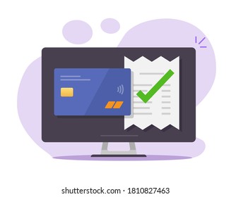 Approved payment bill valid verified confirmed via bank credit card on desktop computer vector, success electronic digital money checkout pay invoice transaction, receipt completed concept