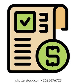 Approved payment document with checkmark and dollar symbol indicating successful financial transaction