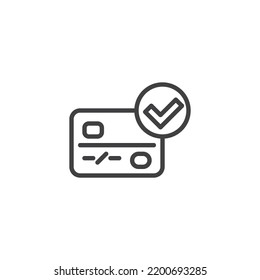 Icono de línea de pago aprobado. signo de estilo lineal para concepto móvil y diseño web. Tarjeta bancaria y marca de verificación icono vector de contorno. Símbolo, ilustración del logotipo. Gráficos vectoriales