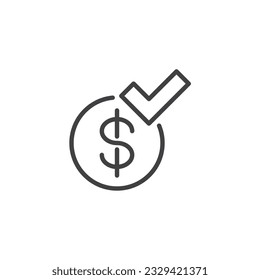 Approved payment line icon. linear style sign for mobile concept and web design. Money and check mark outline vector icon. Symbol, logo illustration. Vector graphics