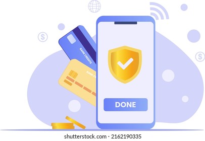 Approved Payment, Online Card Payment Concept, Easy Payments. Validated Payment, Money Transfer, Banner Mobile Wallet Concept, Mobile App, Home Page, Presentation Service Concept For Secure 