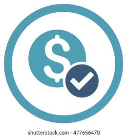 Approved Payment rounded icon. Vector illustration style is flat iconic bicolor symbol, cyan and blue colors, white background.