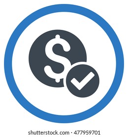 Approved Payment vector bicolor rounded icon. Image style is a flat icon symbol inside a circle, smooth blue colors, white background.