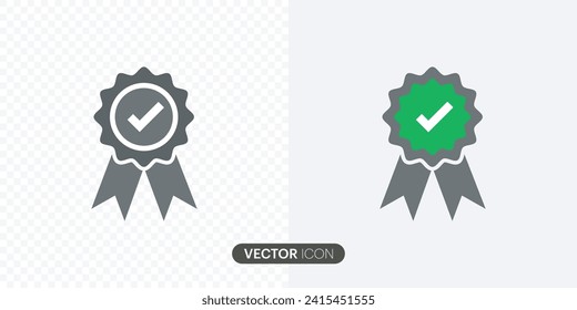 Approved or Qualification Certificate badge icon.Quality certify in filled, Approval check symbol collection.Certificate, champion, and recommended badge icon isolated on gray and transparent