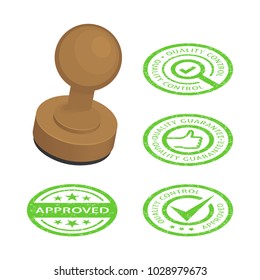 Approved and quality control stamps. Vector isometric illustration